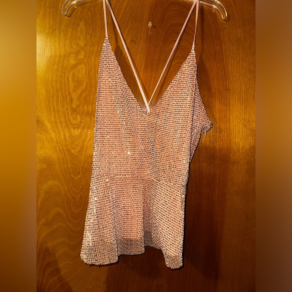 Express Peach Sequin Spaghetti Strap Cami Tank Top Size Large